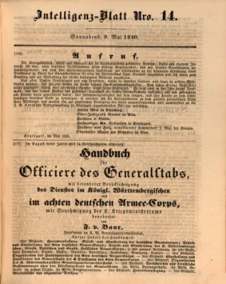Morgenblatt für gebildete Leser (Morgenblatt für gebildete Stände) Samstag 9. Mai 1840