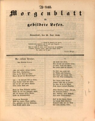 Morgenblatt für gebildete Leser (Morgenblatt für gebildete Stände) Samstag 20. Juni 1840