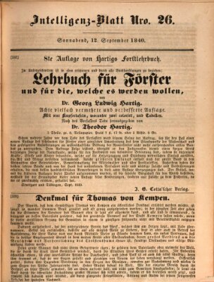 Morgenblatt für gebildete Leser (Morgenblatt für gebildete Stände) Samstag 12. September 1840
