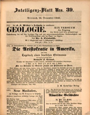 Morgenblatt für gebildete Leser (Morgenblatt für gebildete Stände) Mittwoch 18. November 1840