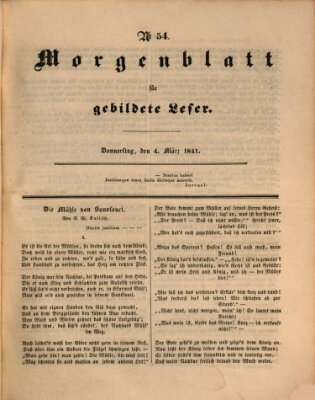Morgenblatt für gebildete Leser (Morgenblatt für gebildete Stände) Donnerstag 4. März 1841