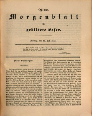 Morgenblatt für gebildete Leser (Morgenblatt für gebildete Stände) Montag 12. Juli 1841