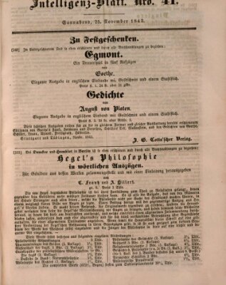 Morgenblatt für gebildete Leser (Morgenblatt für gebildete Stände) Samstag 25. November 1843