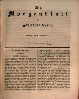 Morgenblatt für gebildete Leser (Morgenblatt für gebildete Stände) Montag 8. Januar 1844