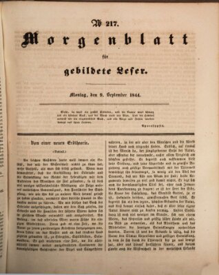 Morgenblatt für gebildete Leser (Morgenblatt für gebildete Stände) Montag 9. September 1844