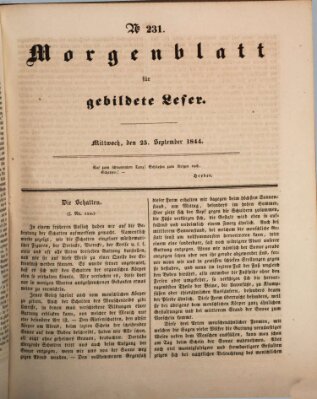 Morgenblatt für gebildete Leser (Morgenblatt für gebildete Stände) Mittwoch 25. September 1844