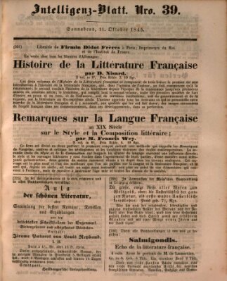 Morgenblatt für gebildete Leser (Morgenblatt für gebildete Stände) Samstag 11. Oktober 1845