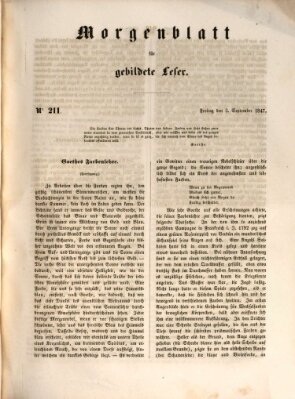 Morgenblatt für gebildete Leser (Morgenblatt für gebildete Stände) Freitag 3. September 1847