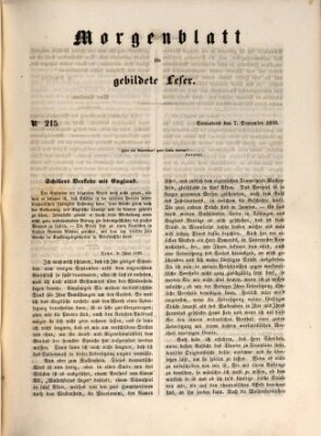 Morgenblatt für gebildete Leser (Morgenblatt für gebildete Stände) Samstag 7. September 1850