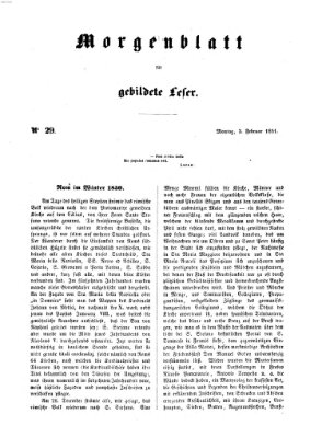 Morgenblatt für gebildete Leser (Morgenblatt für gebildete Stände) Montag 3. Februar 1851