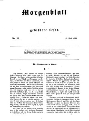 Morgenblatt für gebildete Leser (Morgenblatt für gebildete Stände) Sonntag 18. April 1852