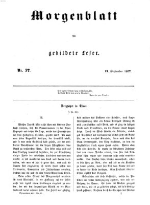 Morgenblatt für gebildete Leser (Morgenblatt für gebildete Stände) Sonntag 13. September 1857