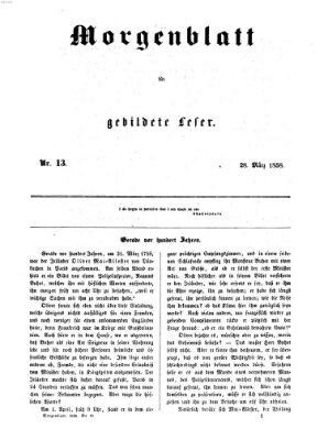 Morgenblatt für gebildete Leser (Morgenblatt für gebildete Stände) Sonntag 28. März 1858