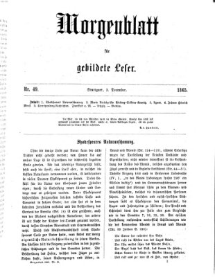 Morgenblatt für gebildete Leser (Morgenblatt für gebildete Stände) Sonntag 3. Dezember 1865
