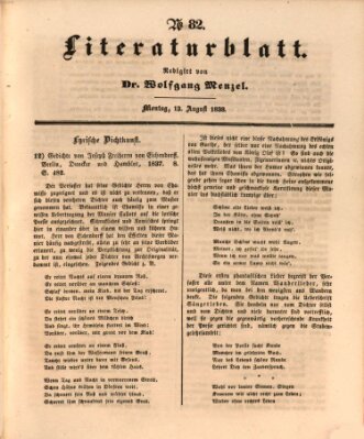 Morgenblatt für gebildete Leser (Morgenblatt für gebildete Stände) Montag 13. August 1838