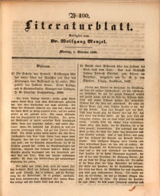 Morgenblatt für gebildete Leser (Morgenblatt für gebildete Stände) Montag 1. Oktober 1838