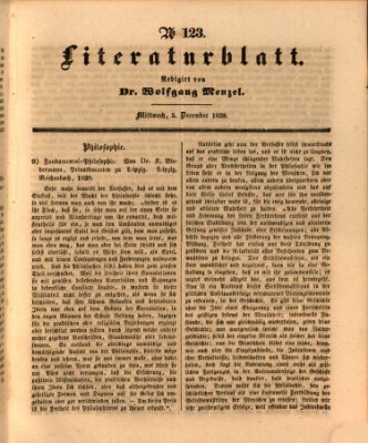 Morgenblatt für gebildete Leser (Morgenblatt für gebildete Stände) Mittwoch 5. Dezember 1838