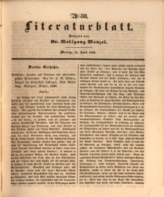 Morgenblatt für gebildete Leser (Morgenblatt für gebildete Stände) Montag 15. April 1839