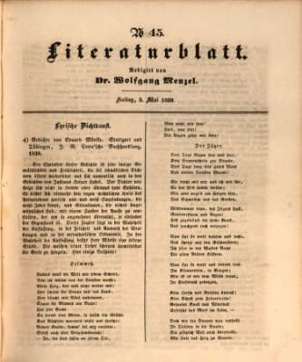 Morgenblatt für gebildete Leser (Morgenblatt für gebildete Stände) Freitag 3. Mai 1839