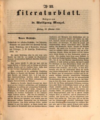Morgenblatt für gebildete Leser (Morgenblatt für gebildete Stände) Freitag 28. Februar 1840