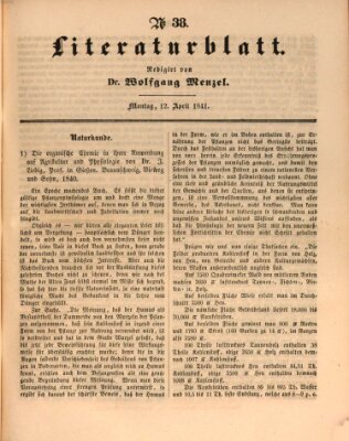 Morgenblatt für gebildete Leser (Morgenblatt für gebildete Stände) Montag 12. April 1841