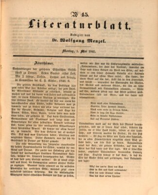 Morgenblatt für gebildete Leser (Morgenblatt für gebildete Stände) Montag 3. Mai 1841