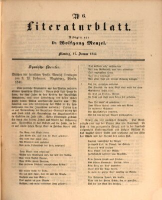 Morgenblatt für gebildete Leser (Morgenblatt für gebildete Stände) Montag 17. Januar 1842