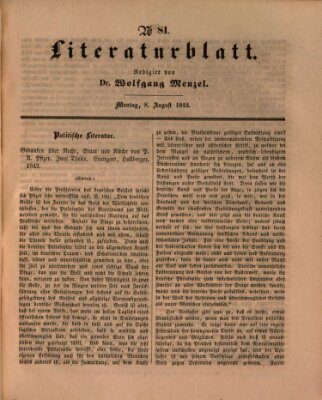 Morgenblatt für gebildete Leser (Morgenblatt für gebildete Stände) Montag 8. August 1842