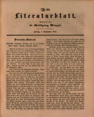 Morgenblatt für gebildete Leser (Morgenblatt für gebildete Stände) Freitag 9. September 1842