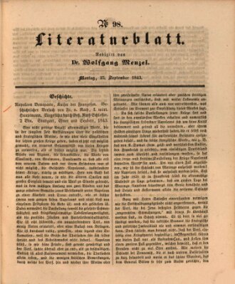 Morgenblatt für gebildete Leser (Morgenblatt für gebildete Stände) Montag 25. September 1843