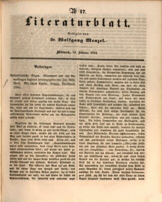 Morgenblatt für gebildete Leser (Morgenblatt für gebildete Stände) Mittwoch 14. Februar 1844