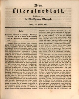 Morgenblatt für gebildete Leser (Morgenblatt für gebildete Stände) Freitag 16. Februar 1844