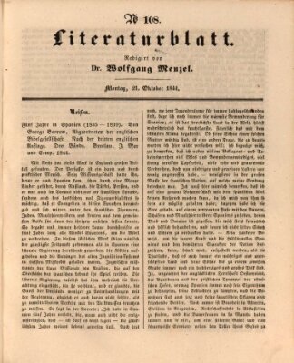 Morgenblatt für gebildete Leser (Morgenblatt für gebildete Stände) Montag 21. Oktober 1844