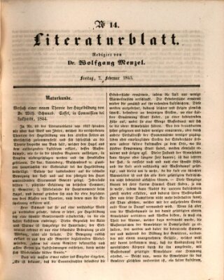 Morgenblatt für gebildete Leser (Morgenblatt für gebildete Stände) Freitag 7. Februar 1845