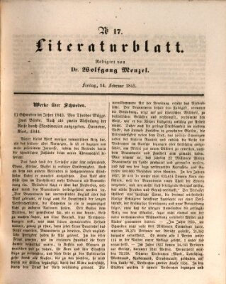 Morgenblatt für gebildete Leser (Morgenblatt für gebildete Stände) Freitag 14. Februar 1845