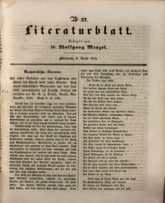 Morgenblatt für gebildete Leser (Morgenblatt für gebildete Stände) Mittwoch 9. April 1845
