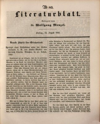 Morgenblatt für gebildete Leser (Morgenblatt für gebildete Stände) Freitag 15. August 1845