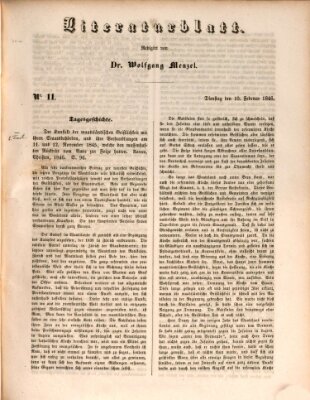 Morgenblatt für gebildete Leser (Morgenblatt für gebildete Stände) Dienstag 10. Februar 1846