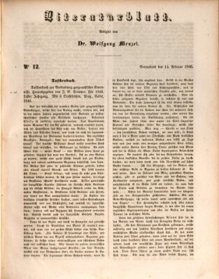 Morgenblatt für gebildete Leser (Morgenblatt für gebildete Stände) Samstag 14. Februar 1846