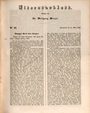 Morgenblatt für gebildete Leser (Morgenblatt für gebildete Stände) Samstag 21. März 1846
