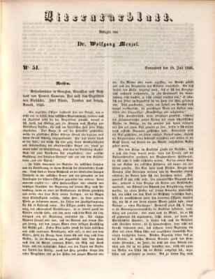Morgenblatt für gebildete Leser (Morgenblatt für gebildete Stände) Samstag 18. Juli 1846
