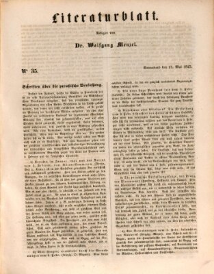 Morgenblatt für gebildete Leser (Morgenblatt für gebildete Stände) Samstag 15. Mai 1847