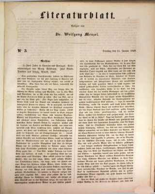 Morgenblatt für gebildete Leser (Morgenblatt für gebildete Stände) Dienstag 11. Januar 1848