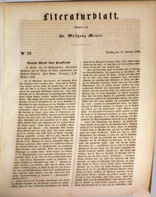 Morgenblatt für gebildete Leser (Morgenblatt für gebildete Stände) Dienstag 15. Februar 1848