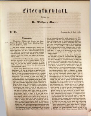 Morgenblatt für gebildete Leser (Morgenblatt für gebildete Stände) Samstag 1. April 1848