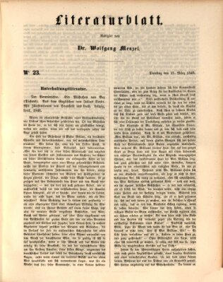 Morgenblatt für gebildete Leser (Morgenblatt für gebildete Stände) Dienstag 27. März 1849