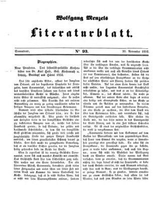 Literaturblatt (Morgenblatt für gebildete Stände) Samstag 20. November 1852
