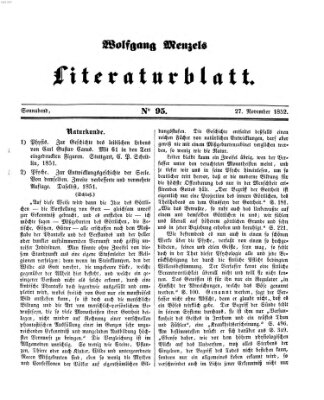 Literaturblatt (Morgenblatt für gebildete Stände) Samstag 27. November 1852