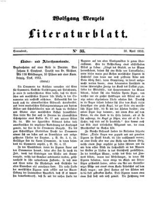 Literaturblatt (Morgenblatt für gebildete Stände) Samstag 30. April 1853