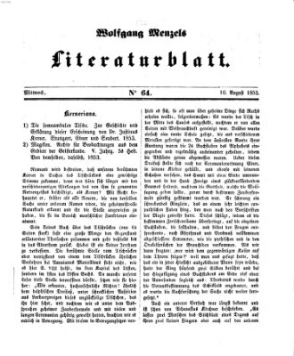 Literaturblatt (Morgenblatt für gebildete Stände) Mittwoch 10. August 1853